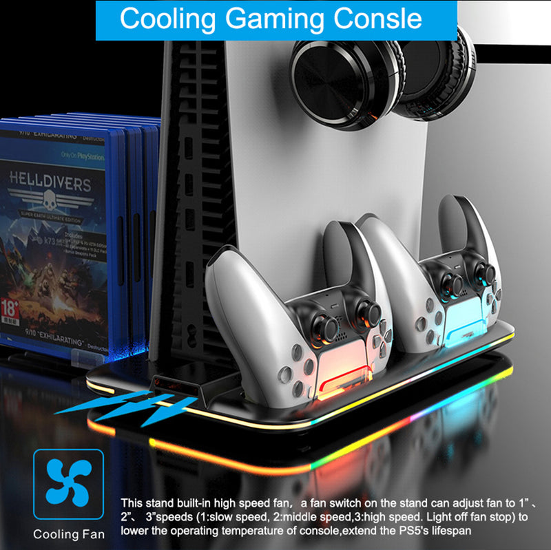 Cargue la imagen en el visor de la galería, SONY PlayStation 5 / PS5 All-in-one Multifunction Charging Stand with Cooling Fan &amp; RBG Light Effect &amp; Disc Storage - Polar Tech Australia
