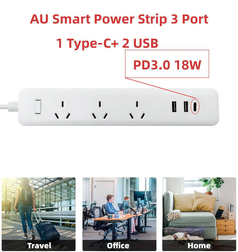Cargue la imagen en el visor de la galería, Multi-function Socket Power Stripe Extension Board 3 Outlets + 2 USB + 1 USB-C PD SAA - Polar Tech Australia
