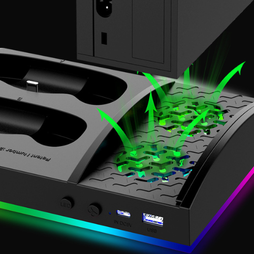 Cargue la imagen en el visor de la galería, Xbox Series X - All in One Multi Function Cooling Fan RGB Light battery Backup Kit Vertical Charging Stand - Game Gear Hub
